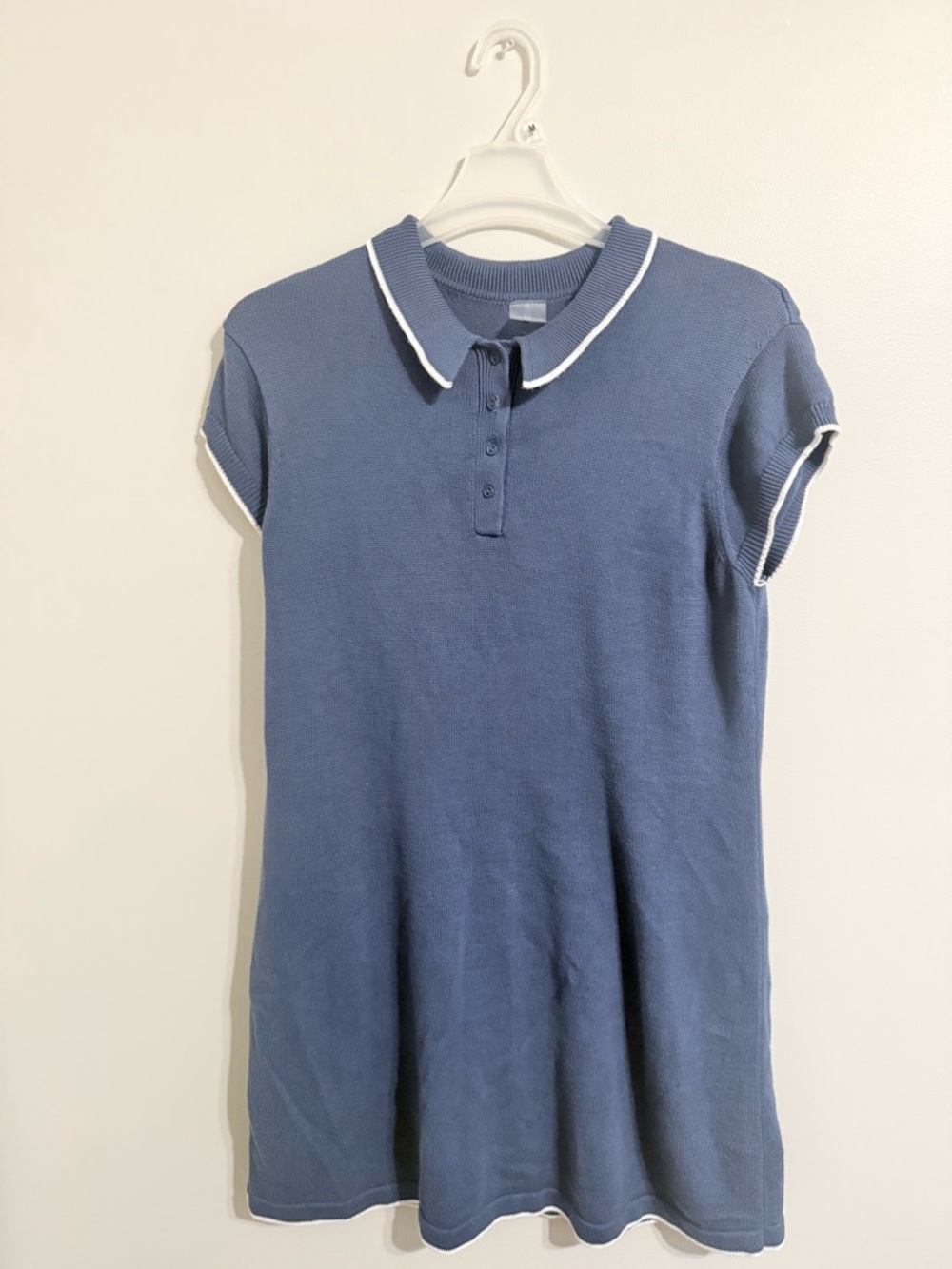 CALIA by Carrie Underwood Dusty Blue Polo Knit Dress with White Trim